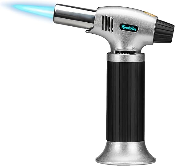 Butane Torch Lighter, Professional Refillable Kitchen Torch with Safety Lock, Continuous Flame Mode&Adjustable Flame for Creme Brulee, Searing, Soldering, and DIY(Butane Gas Not Included)