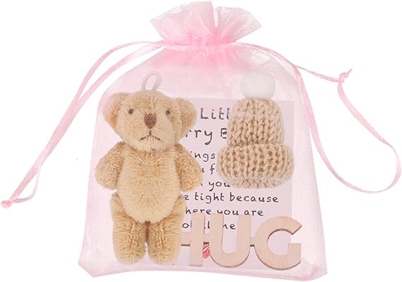 Pocket Bear Hug Mini Worry Bear Plush with Inspirational Card, Soft Anxiety Relief, Cute Emotional Support Gift for Friends, Women (BROWN)