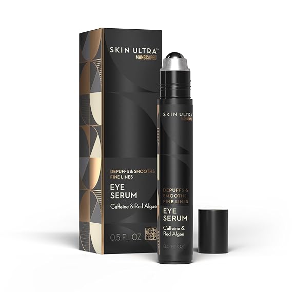 MANSCAPED Skin UltraTM Eye Serum - Fast-Acting Formula with Caffeine, Red Algae & Ceramides to help Depuff & Hydrate Skin, Cooling Rollerball Applicator, Fragrance-Free, 0.5 fl oz.