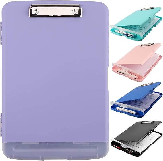 Clipboard with Storage, A4 Binder Nursing Clipboards with Pen Holder, Heavy Duty Storage Clipboards with Low Profile Clip, Clipboard Folder Side-Opening, Smooth Writing Clip Board (Light Purple)