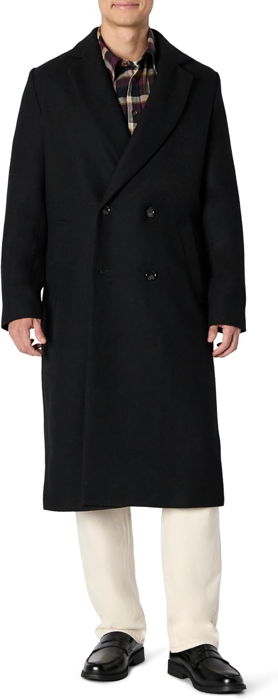 Amazon Essentials Men's Relaxed-Fit Double-Breasted Wool-Blend Long Coat