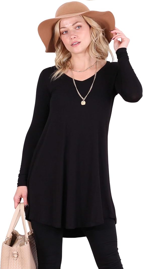 Popana Long Sleeve Tunic Top Shirts Women, Flowy Dressy Loose Fit Tops Womens Tunics Tees Long Sleeve Shirt for Leggings