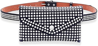 Urieo Studded Belt Bag, Black Leather Waist Bag for Women