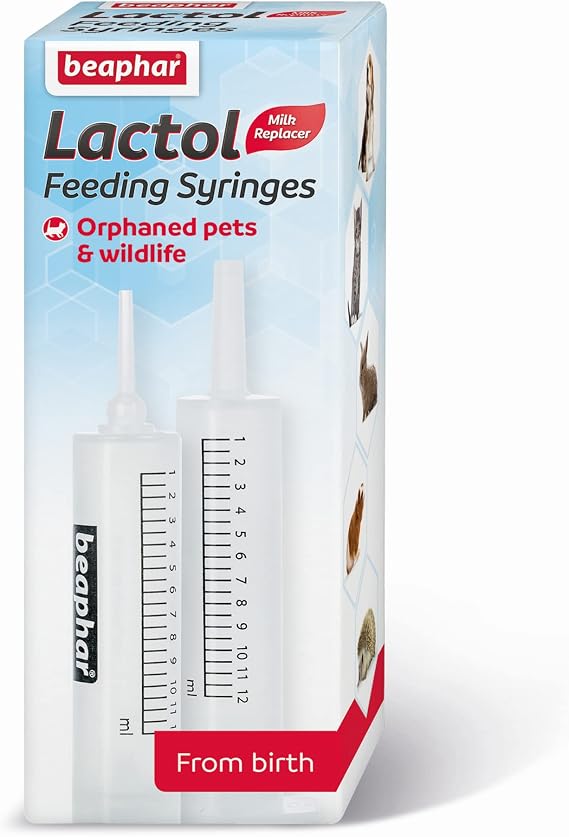 Beaphar - Lactol Feeding Syringes - Use with Animal Milk Replacer - Helps Feed & Hand-Rear Newborn, Orphaned, Convalescing & Sick Pets & Wildlife - Designed for Young Animals - 2 x 12 ml Syringes