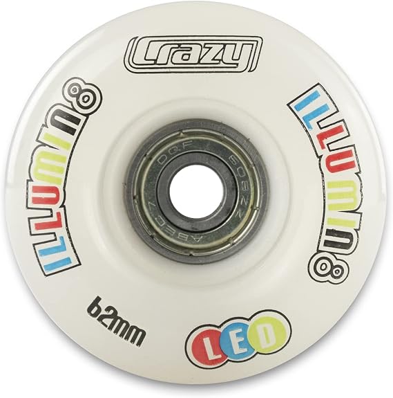 Light Up Roller Skate Wheels | Set of 2 Wheels | Bright LEDs that light up and are powered by movement - White (Size: 62mm)