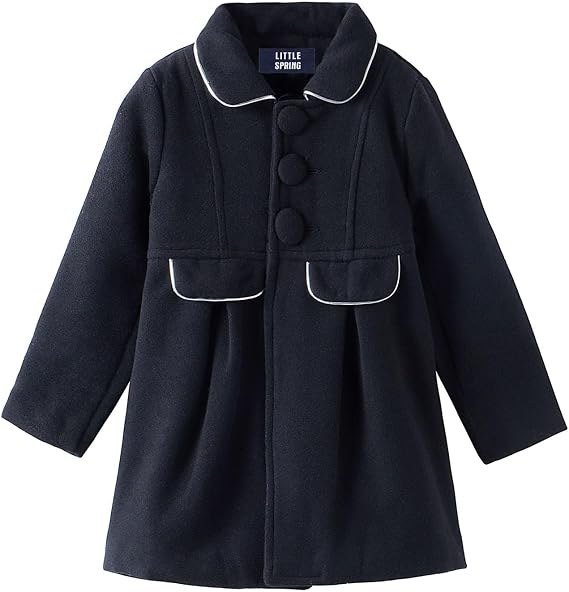 LittleSpring Little Girls Dress Coat Faux Wool Slim-Fit Peacoat