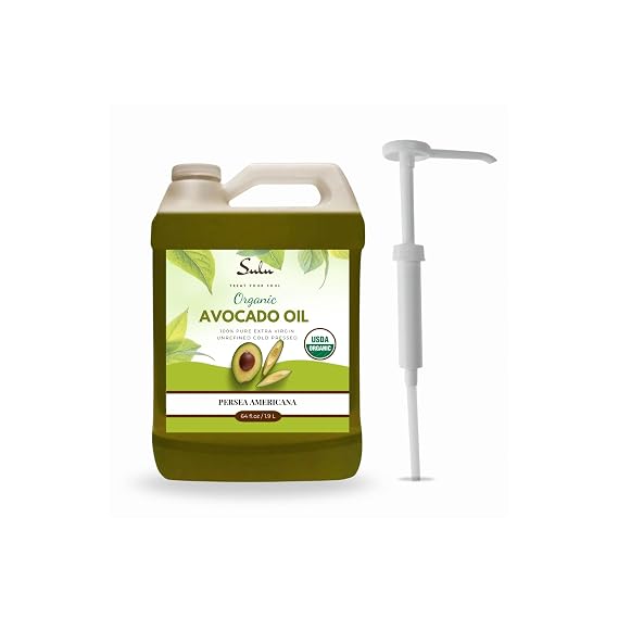 USDA Certified Organic Avocado Oil, Cold Pressed, Unrefined & Virgin Food Grade Avocado Oil for Cooking, Skin & Hair 1 Gallon / 128 fl oz