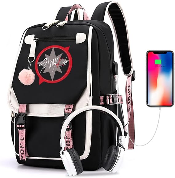 WGEEEY Kpop Stray Kids Backpack Merchandise, Stray Kids Book Bag Casual Backpack Gift, Black, One Size, Laptop