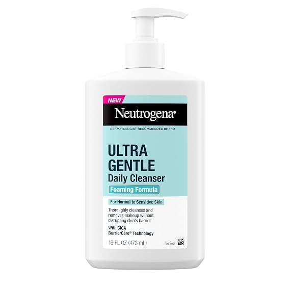 Neutrogena Ultra Gentle Foaming Facial Cleanser, Fragrance Free, 16 fl. oz | Sensitive Skin, Daily Face Wash, Removes Dirt Oil & Makeup Without Over-Drying, Soap-Free