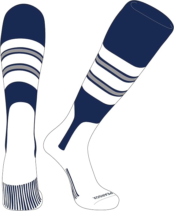 PEAR SOX OTC Baseball Softball Stirrup Socks (E, 7in) Navy, White, Silver