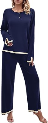 Womens 2 Piece Outfits Sweatsuits Long Sleeve Knit Sweater Top Wide Leg Knit Pants Lounge Sets Tracksuits