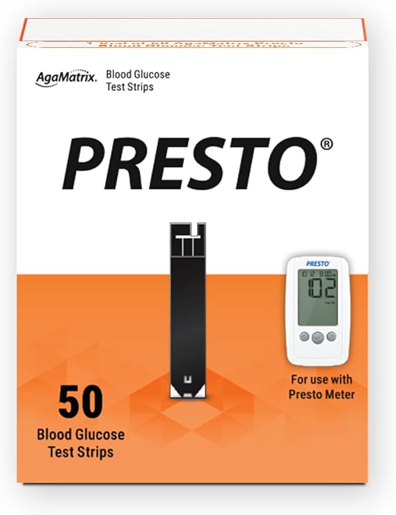 AgaMatrix Presto Test Strips, 50 Count (Pack of 1) | Use with AgaMatrix Presto Blood Glucose Monitor Only | Not for use with Other Meters | 1 Box, 50 Diabetes Test Strips