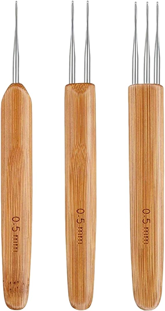 3-Piece Dreadlock Crochet Hook Set - 0.5mm Fine Needles for Dreadlocks, Braiding & Hair Craft (Includes 1/2/3 Hook Tools)