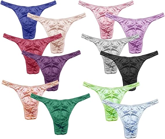 Men's Satin Stretch Support Satin Bikini Brief G-string 12 pcs/pack (US, Alpha, 3X-Large, Regular, Regular, 0806-strings)
