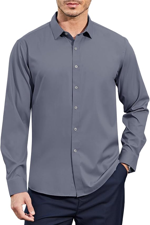 Casey Kevin Mens Button Down Shirts Long Sleeve Wrinkle Free Dress Shirts | Business Casual,Stretch Formal,Button Up Collared Shirt for Wedding