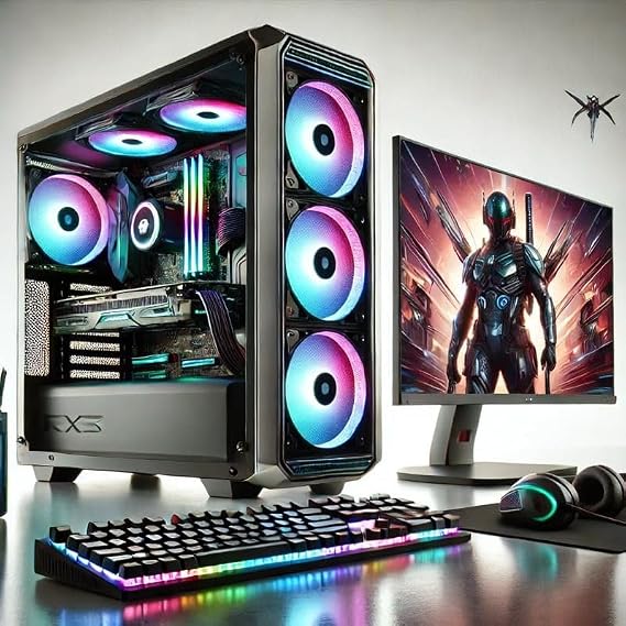 ASC Ryzen Gaming PC Bundle, AMD Ryzen 5 4500, GTX 3050 6GB Graphics, 16GB RAM, 256GB SSD + 1TB HDD, 500W 80+ PSU, WiFi, Windows 11, Black 6 Fan RGB Case, 22" Monitor