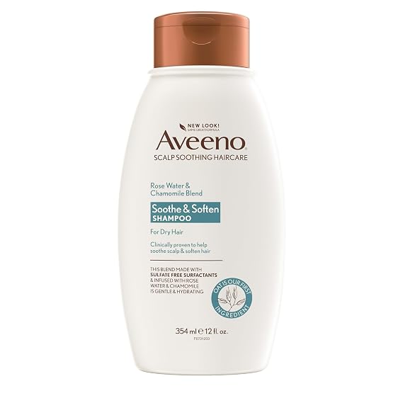 Aveeno Rose Water & Chamomile Shampoo for Dry Hair, Hydrating, 12 fl oz | Soothe & Soften, For Dry Hair, Infused With Rose Water & Chamomile, Sulfate-, Paraben- & Dye-Free