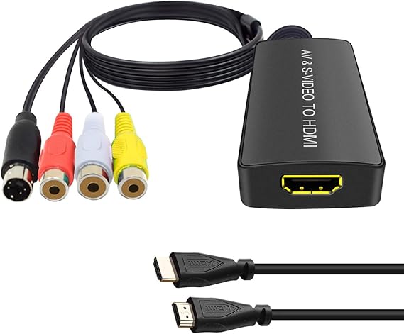 Dingsun SVideo to HDMI Converter 3RCA AV S-Video R/L Audio Vdieo Converter Adapter Support 1080P/720P Support WII U PS2/ PS3 STB Xbox VHS VCR Blu-ray DVD Player