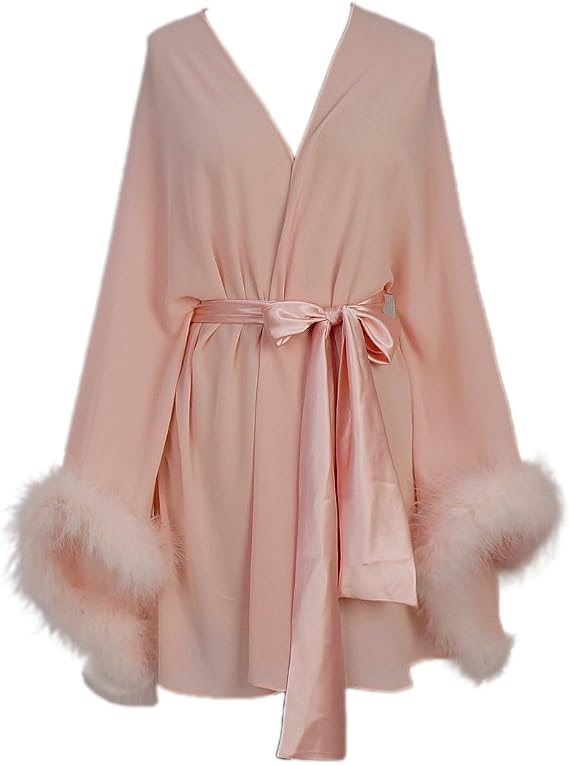 Feather Chiffon Sleeve Short Bridal Robe with Sash Short Sexy Night Gown Pajamas