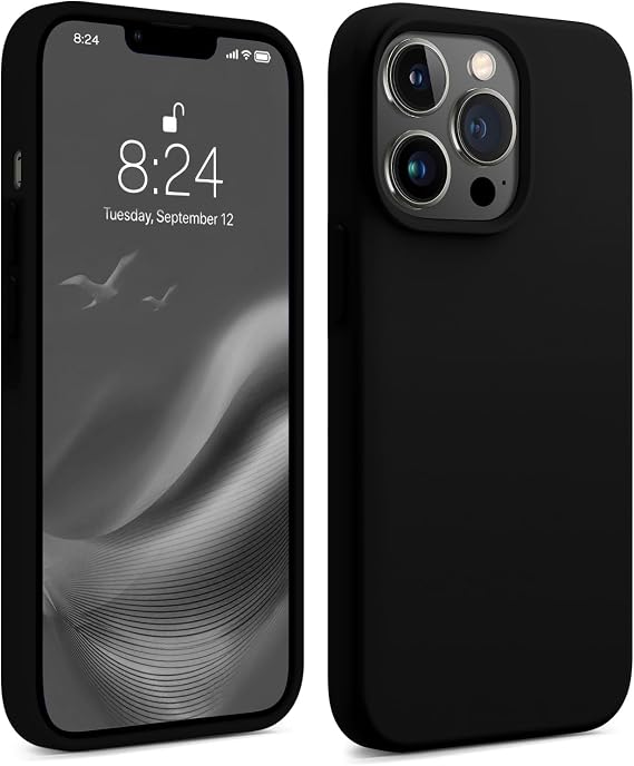 AOTESIER iPhone 13 Proケース 軍事耐衝撃保護 液体シリコン携帯電話ケース ソフトな傷防止マイクロファイバー裏地 カメラ&画面保護 6.1インチ スリム薄型カバーブラック