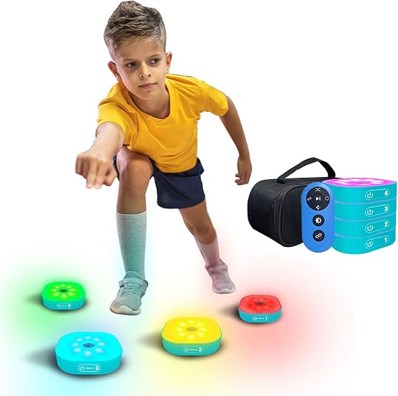 Reaction Training Lights Remote Control Speed and Agility Response Training Equipment 4 Modes & 4 Light Color Hand Eye Coordination Training Lamp for Sports and Fitness,4 Lights [Energy Class A]