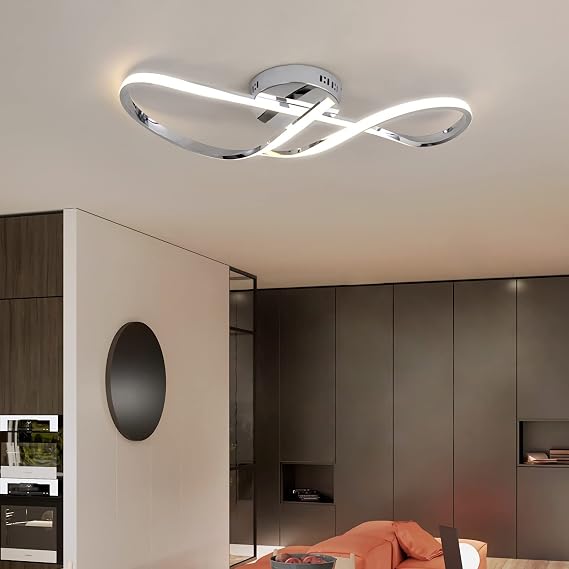 Bellastein Ceiling Lamp LED Ceiling Light Living Room Dimmable Ceiling Lamp Modern Living Room Lamp with Remote Control Bedroom Chandelier Bedroom Dining Room Kitchen Lighting (Chrome, L68cm) [Energy Class A++]