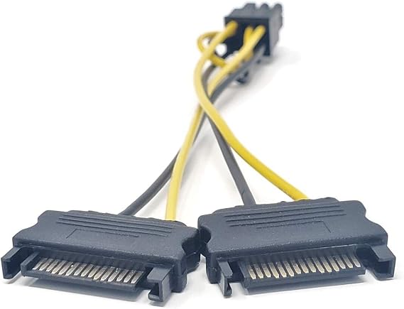 MICRO CONNECTORS 6in 6-Pin PCIe to Dual 15-Pin SATA Power Cable (F04-PCIE6P)