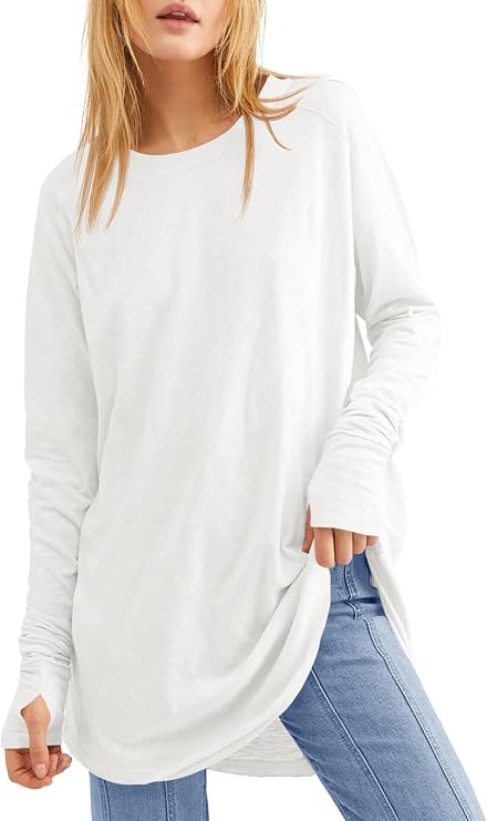 Fisoew Womens Long Sleeve Tops with Thumb Holes Loose Fits T-Shirts Tunic | 2X, 3X, Trendy fall top, Spring clothing, Street outfits, Teacher clothing