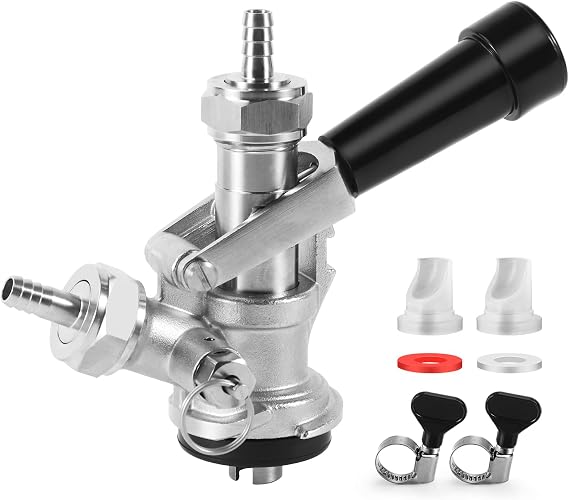 Keg Coupler,European Sankey S System Keg Tap,All 304 Stainless Steel Body Sankey Keg Coupler for 5/16'' Gas Barb with Check Valve Sealing Washer& Hose Clamp