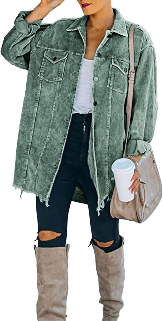 Ainangua Women's Oversized Corduroy Shirts Long Sleeve Button Down Retro Jacket Coat Shacket