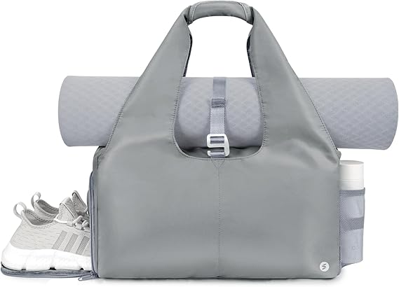 Sportsnew Tote Yoga Mat Gym Bag 20L Women W/Shoe Compartment Wet Dry Pocket | Water-Resistant Gym Tote - Mat Strap, Ventilated Shoe Bin, Wet Pocket, Padded Handle, Multi Pockets, Side Mesh & Key Clip