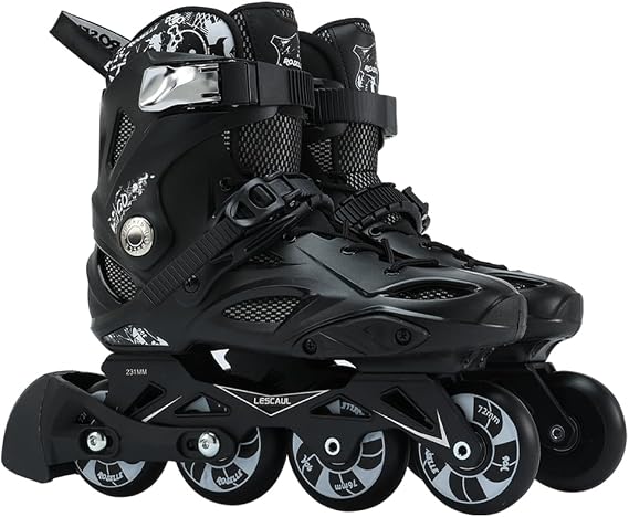 Professional Inline Skates - Unisex Fitness Roller Skates for Adults & Kids, Adjustable Size 4-12, Premium Wheels, Durable Construction, Enhanced Safety (Black)