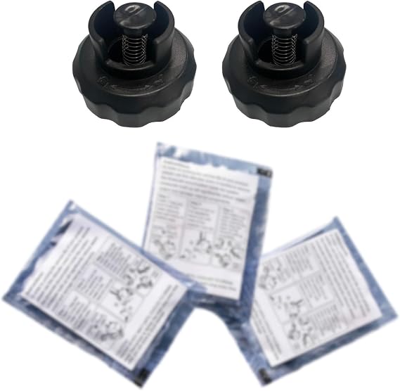 SALAV 2-Piece Replacement Water Tank Cap Garment Steamer Models GS06-DJ Black, GS34-BJ Black, GS45-DJ Black, GS49-DJ Gold with 3pc Decalcifier Packets to Get Rid of Mineral Buildup on Garment Steamers