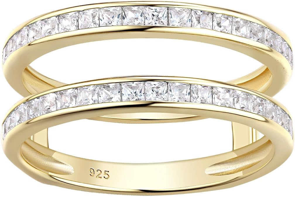 Wuziwen Vintage Princess Ring Enhancer for Women Wedding Band Set 925 Sterling Silver Eternity Rings