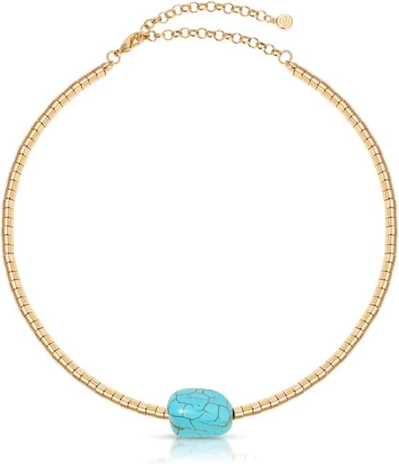 Ettika Choker Necklace For Women. Turquoise Jewelry for Women. Gold Beaded Turquoise Nugget Necklace in 18K Gold Plated