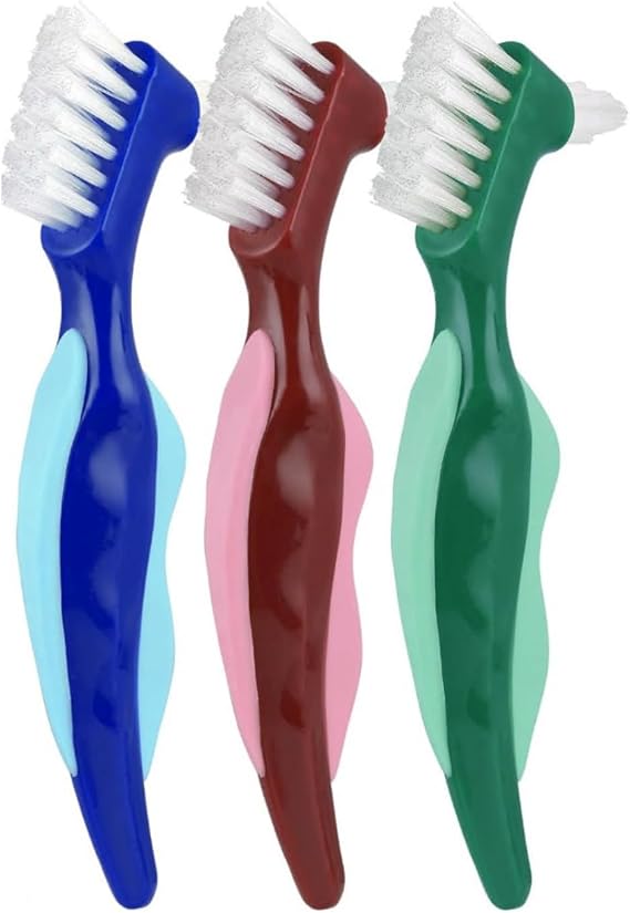 3 Pcs Denture Cleaning Brush Portable Cleaning False Teeth Brushes, Multi-Layered Bristles Denture Double Sided Brush