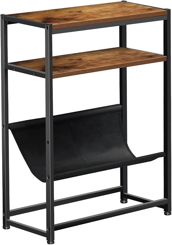 Wooden Narrow Side Table Living Room, Slim End Table with Storage Shelf, 3-Tier Space Saving Bedside Table Small Nightstand, Modern Sofa Side Table for Small Spaces,43.3 x 18.3 x 55.8 cm, Rustic Brown