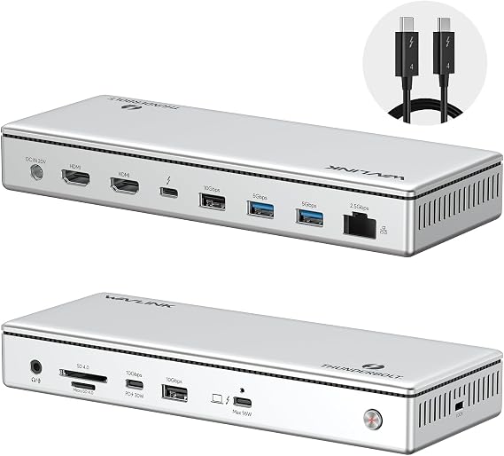 Thunderbolt 4 Docking Station, WAVLINK 8K Single / 4K Triple Display Laptop Dock for Mac/Windows, 40 Gbps, 96W PD, 2.5G RJ45, 2 Thunderbolt 4-Ports, 2 HDMI, 4 USB-A, USB-C, Audio/Mic, SD/MicroSD