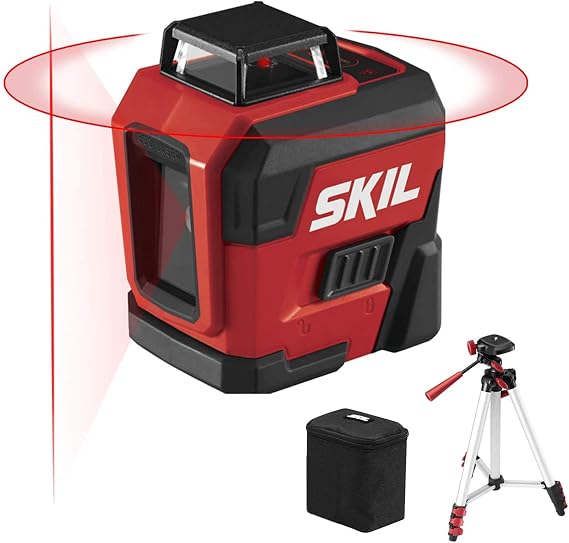 SKIL 65ft. 360 Red Self-Leveling Cross Line Laser Level with Horizontal and Vertical Lines Rechargeable Lithium Battery USB Charging Port, Compact Tripod & Carry Bag Included - LL932201
