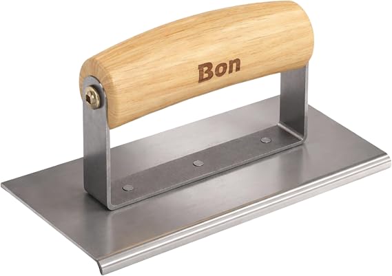 Bon Stainless Steel Sidewalk Edger 6 in. x 3 in. Concrete Edging Tool with 1/8 in. Radius 1/4 in. Depth and Wood Wave Handle for Clean Smooth Professional Edge Lines