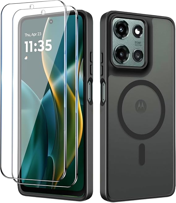 for Motorola Moto G 2025/2026 Case,Magnetic Moto G Play 2026 Case Phone Case with Screen Protector X2 [Compatible with MagSafe],Translucent Matte Shockproof Slim Cover for Moto G 2025/2026-Black