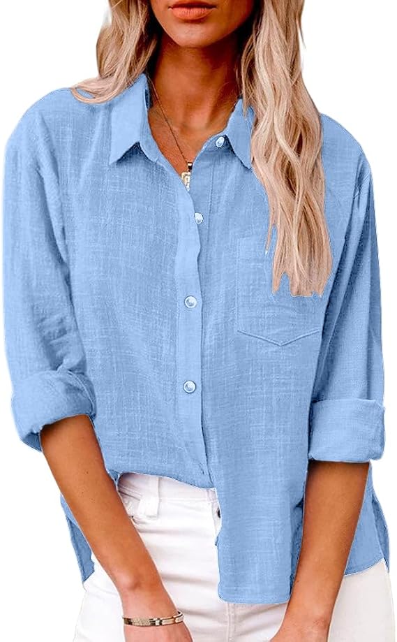 Button Down Shirts for Women Cotton Long Sleeve Casual Tops Blouse