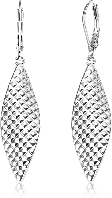 ALEXCRAFT 14K Gold Long Dangle Earrings for Women,Silver Drop Leverback Earrings Trendy Hypoallergenic Gold Hammered French Hook Earings Handmade Leaf Dangle Earings for Women Jewelry Gifts