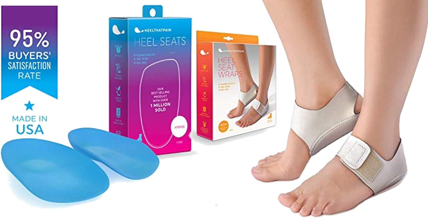 Heel That Pain Plantar Fasciitis Insoles | Heel Seats Foot Orthotic Inserts, Hybrid Small Womens 5-6 & Heel That Pain Heel Seat Wraps for Plantar Fasciitis and Heel Spurs, Small Womens 5-6