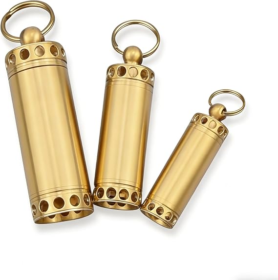 Portable Pill Cases, Metal Pocket Pill Boxes Keychains for Purses for Travel, Multiple Combinations of Waterproof Daily Pill Container Holders for Men and Women EDC Gear, S+M+L Brass