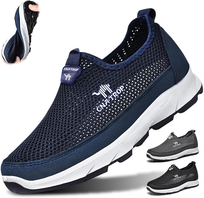 Boxpopla Men's Comfortable Quick Dry Walking Loafers Outdoor Lightweight Hiking Shoes Slip-On Breathable Mesh Casual Shoes Non-Slip Fashion Flats Driving Sneakers