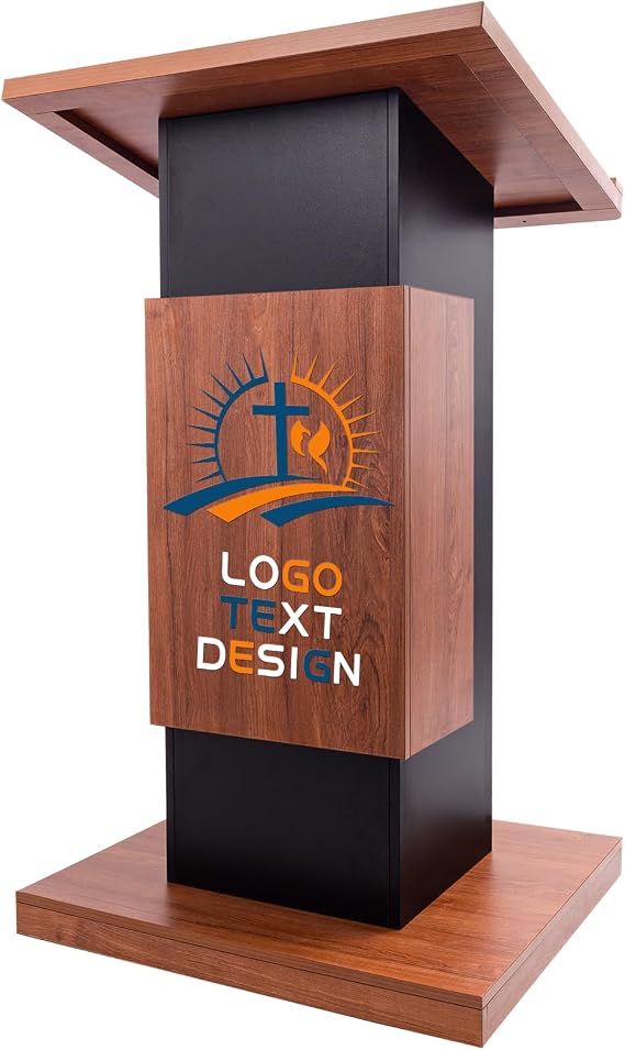 47" Customized Wood Podium Stand with Personalized Text and Logo, Wood Portable Lectern Churches with Wire Hole, Pulpits Stand with Storage for Churches, Office, School Conference Restaurant