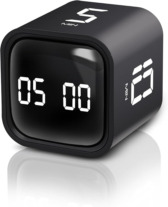 VEWINGL Cube Pomodoro Timer, 5/10/30/60 Minutes and Custom Countdown, Productivity Timer, Pause and Resume, Silent, Vibrate and Adjustable Sound Alarm for Tasks, Work, Study, Kitchen