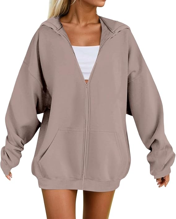 Franterd Zip Up Hoodie Women Lightweight Oversized Sweatshirts Plus Size Long Sleeve Cute Hoodies Fall Fashion Casual Jackets