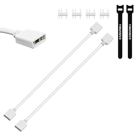 ARGB Extension Cable 5V 3 Pin Addressable RGB 1 to 1 Female Splitter Extension Connector LED Sync Cable for Extending PC ARGB Fan or LED Light 30cm, 2pcs, 1to 1, White